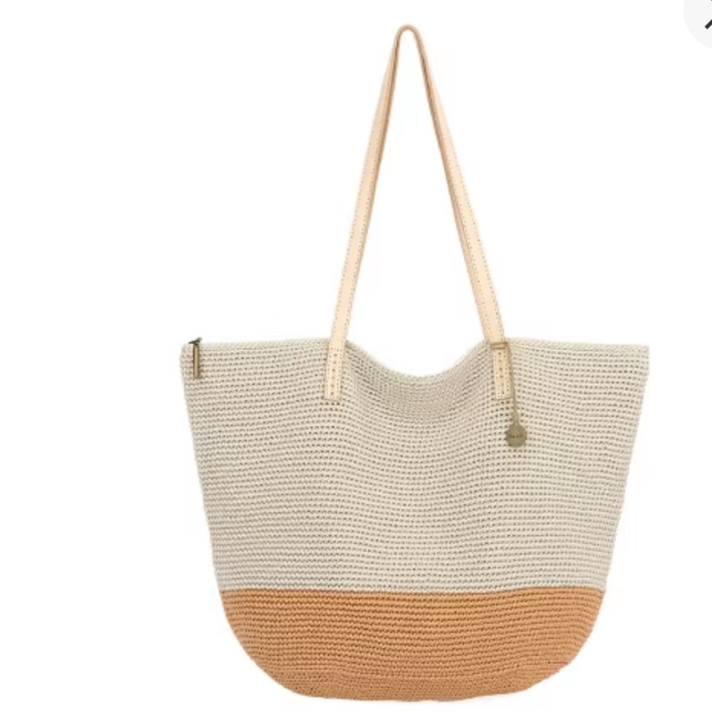 The Sak Faye Tote crochet, natural/bamboo block